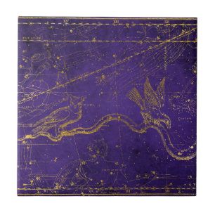 Azulejo De Cerâmica Mapa de Estrelas Puro e Dourado Ilustrado do Vinta