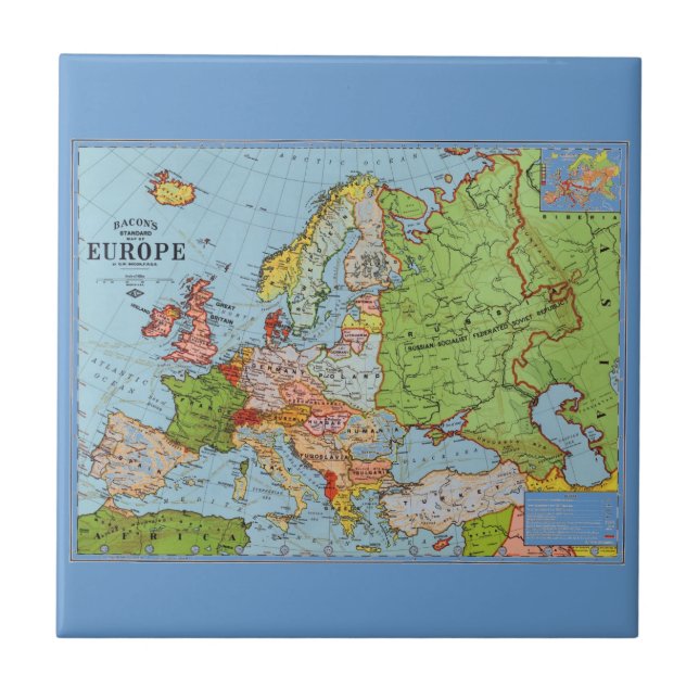 Azulejo De Cerâmica Mapa de Europa (Frente)