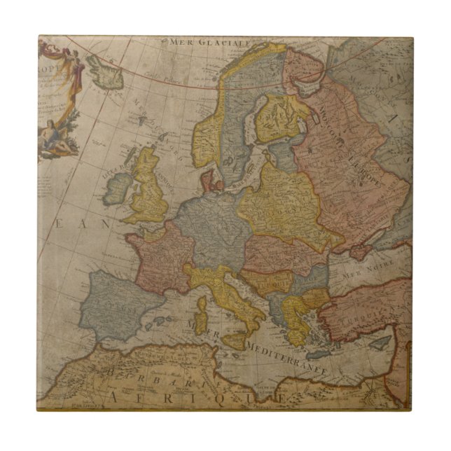 Azulejo De Cerâmica Mapa de Europa | 1700 (Frente)