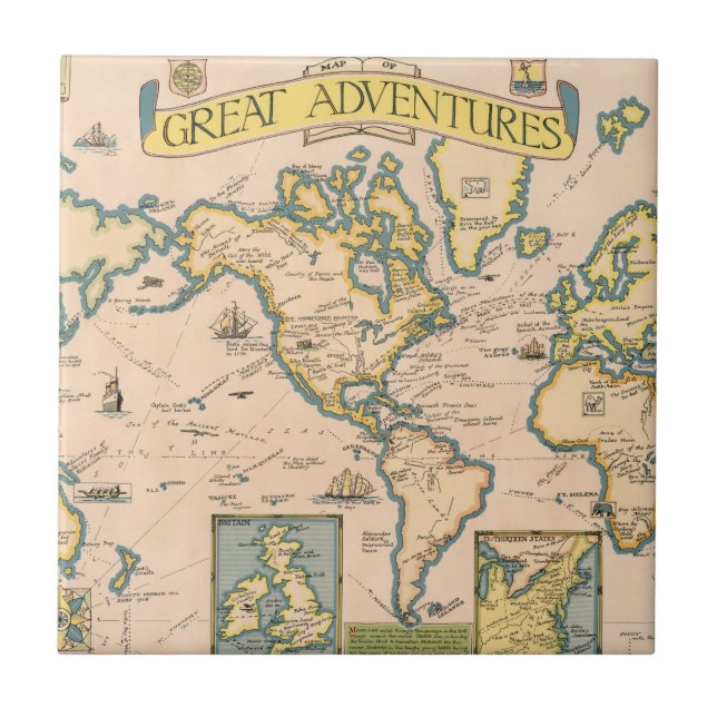 Azulejo De Cerâmica Mapa de grandes aventuras (Frente)