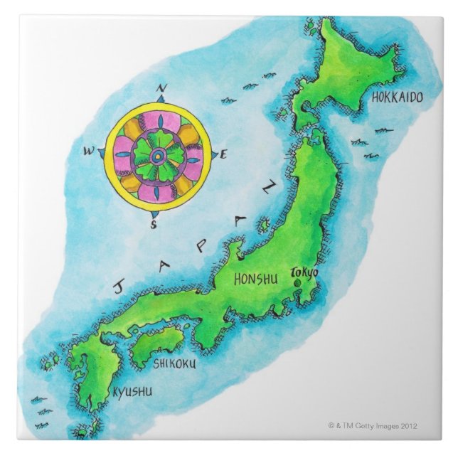 Azulejo De Cerâmica Mapa de Japão (Frente)
