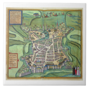 Azulejo De Cerâmica Mapa de La Rochelle, 'de Civitates Orbis Terrarum