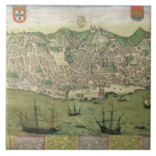 Azulejo De Cerâmica Mapa de Lisboa, de "Civitates Orbis Terrarum"