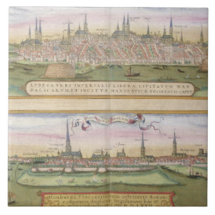 Azulejo De Cerâmica Mapa de Lubeque e de Hamburgo, 'de Civitates Orbis