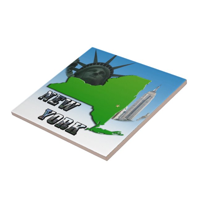 Azulejo De Cerâmica Mapa de Nova Iorque, Estátua da Liberdade, Monumen (Lateral)