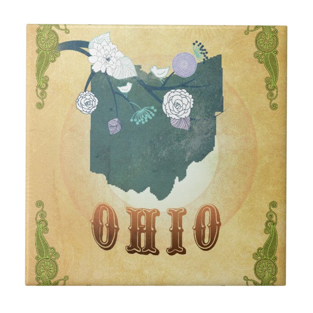 Azulejo De Cerâmica Mapa de Ohio com pássaros bonitos (Frente)