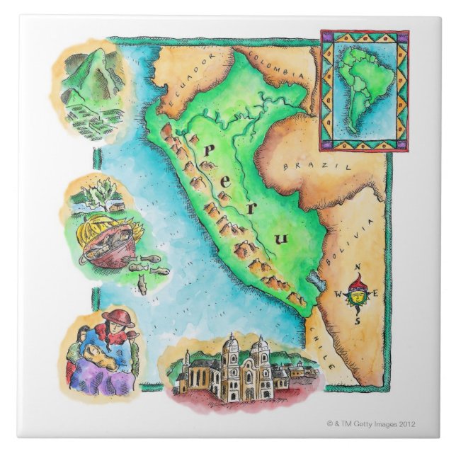 Azulejo De Cerâmica Mapa de Peru (Frente)