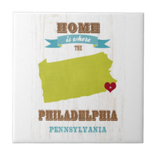 Azulejo De Cerâmica Mapa de Philadelphfia, Pensilvânia - Home é onde