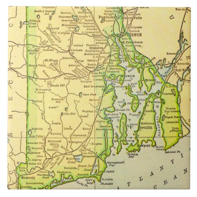 Azulejo De Cerâmica Mapa de Rhode Island em cartão-postal (Frente)