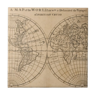 Azulejo De Cerâmica Mapa de Robinson Crusoe do mundo