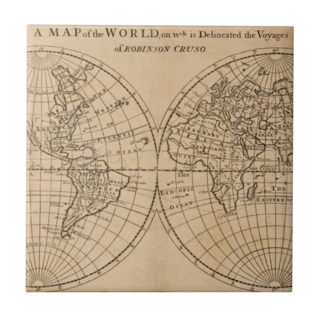 Azulejo De Cerâmica Mapa de Robinson Crusoe do mundo (Frente)