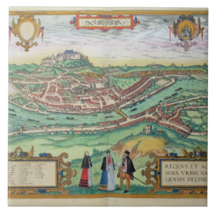 Azulejo De Cerâmica Mapa de Salzburg, de "Civitates Orbis Terrarum" b