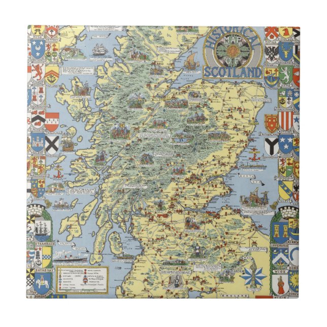 Azulejo De Cerâmica Mapa de Scotland histórico (Frente)