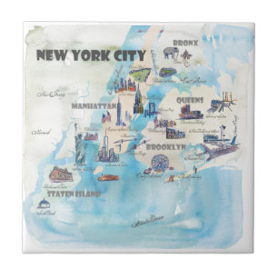 Azulejo De Cerâmica Mapa de Travelposter do vintage de Manhattan da