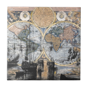 Azulejo De Cerâmica Mapa de Velho Mundo - para fora ao mar