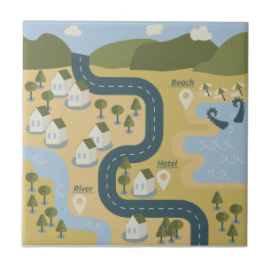 Azulejo De Cerâmica mapa de viagem de férias do cenário de cartoon na 