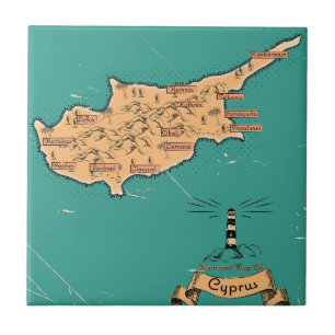 Azulejo De Cerâmica Mapa de viagem ilustrado Chipre
