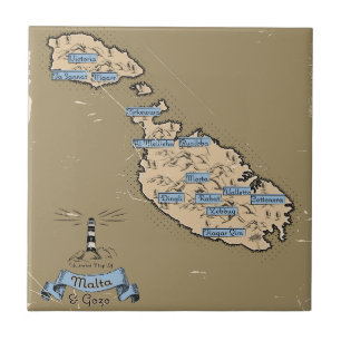 Azulejo De Cerâmica Mapa de viagem ilustrado Malta