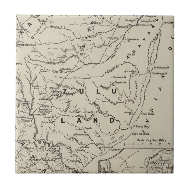 Azulejo De Cerâmica Mapa de Zululand com as fronteiras adjacentes (Frente)