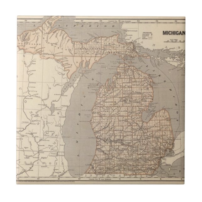 Azulejo De Cerâmica Mapa do atlas de Michigan (Frente)