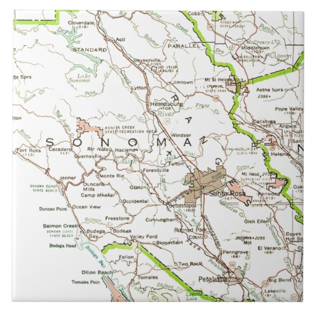 Azulejo De Cerâmica Mapa do Condado de Sonoma CA  (Frente)