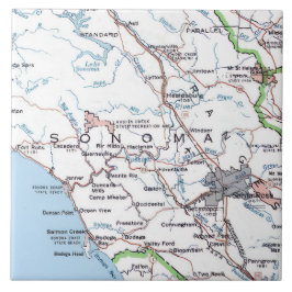 Azulejo De Cerâmica Mapa do Condado de Sonoma CA -Azul