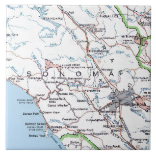 Azulejo De Cerâmica Mapa do Condado de Sonoma CA -Azul