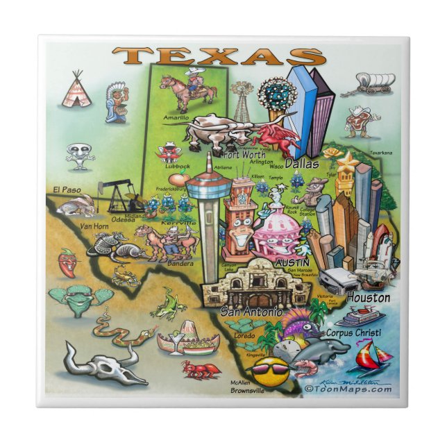 Azulejo De Cerâmica Mapa do divertimento de Texas (Frente)
