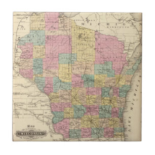 Azulejo De Cerâmica Mapa do estado de Wisconsin
