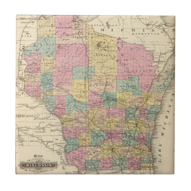 Azulejo De Cerâmica Mapa do estado de Wisconsin (Frente)