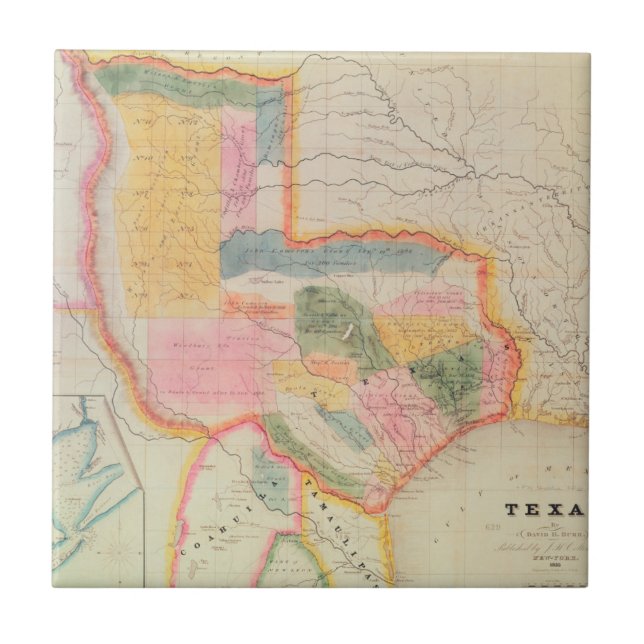 Azulejo De Cerâmica Mapa do Estado do Texas | 1835 (Frente)