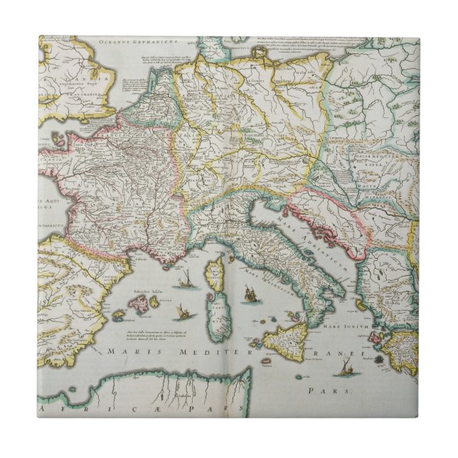 Azulejo De Cerâmica Mapa do império de Charlemagne (Frente)