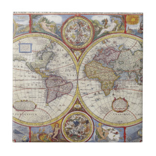 Azulejo De Cerâmica Mapa do mundo 1626 do vintage