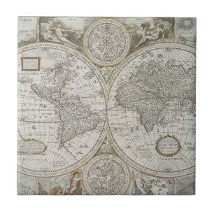 Azulejo De Cerâmica Mapa do mundo   1676