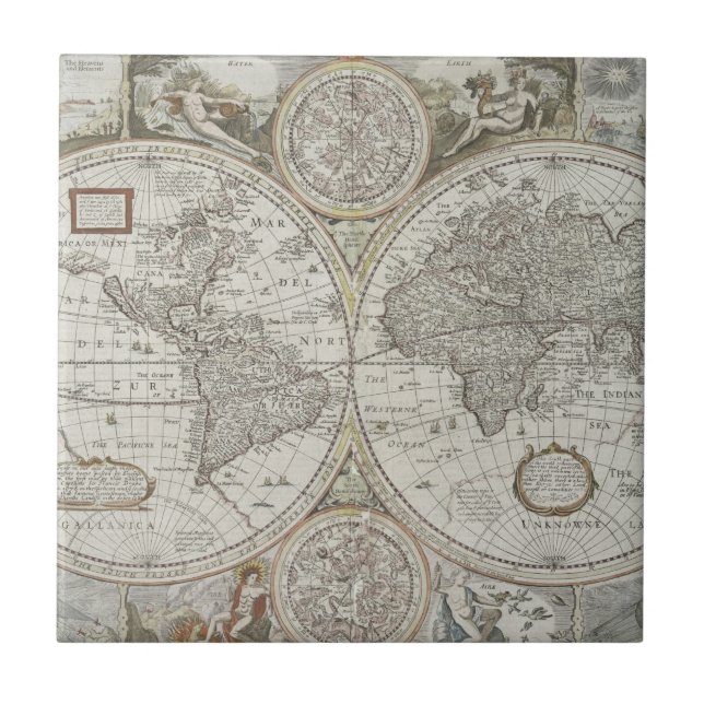 Azulejo De Cerâmica Mapa do mundo | 1676 (Frente)
