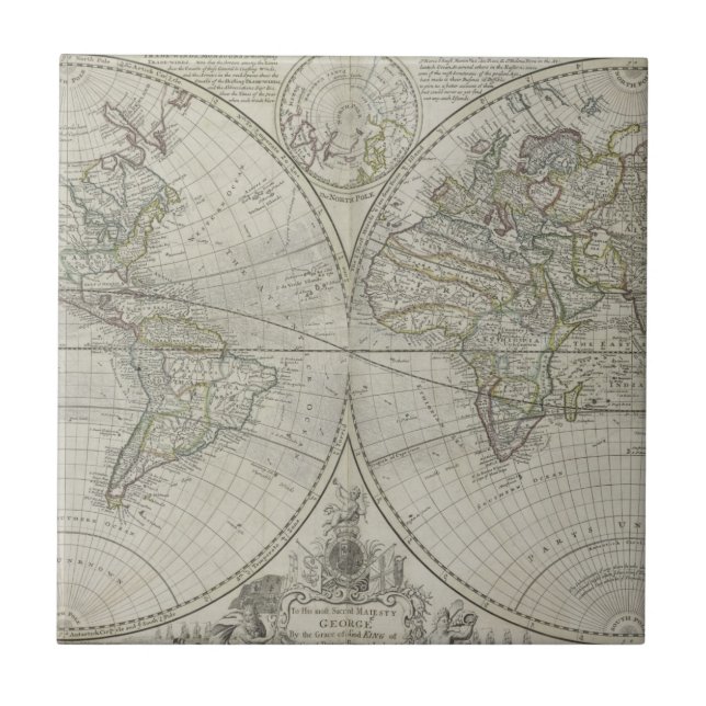 Azulejo De Cerâmica Mapa do mundo | 1736 (Frente)