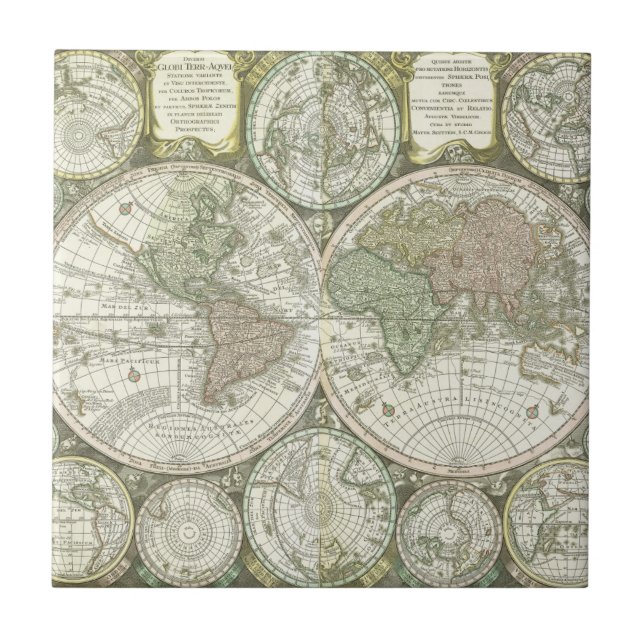 Azulejo De Cerâmica Mapa do mundo | 1744 (Frente)