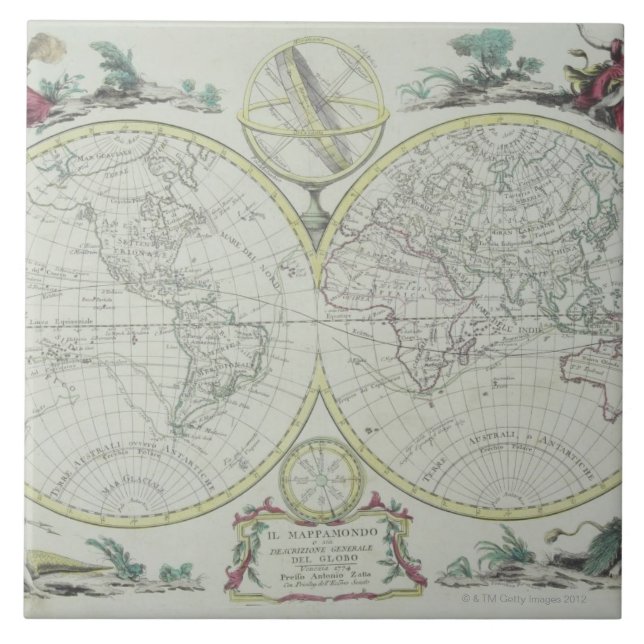 Azulejo De Cerâmica Mapa do mundo 18 (Frente)