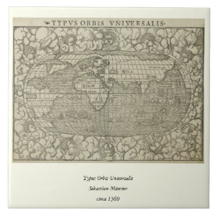 Azulejo De Cerâmica Mapa do mundo antigo por Sebastian Münster cerca