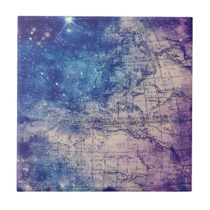 Azulejo De Cerâmica Mapa do Mundo Celestial Roxo (14)