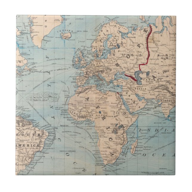 Azulejo De Cerâmica Mapa do mundo na projeção de Mercator (Frente)