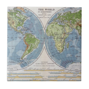 Azulejo De Cerâmica Mapa do mundo que mostra alturas da profundidade