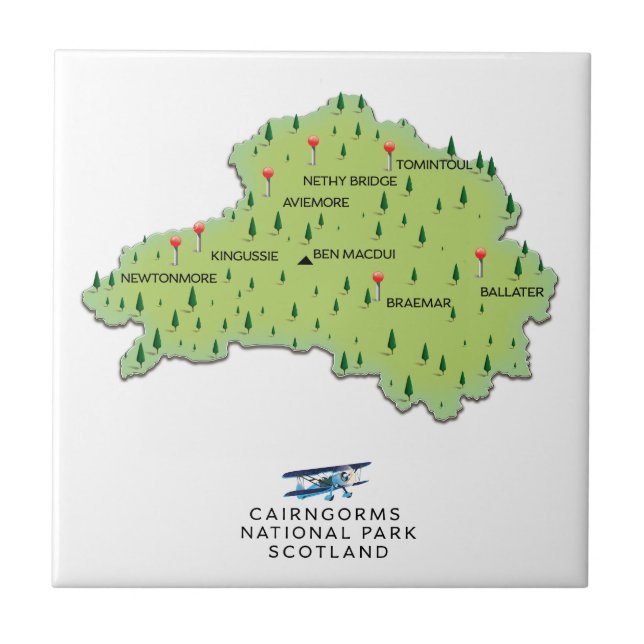 Azulejo De Cerâmica mapa do Parque Nacional Cairngorms (Frente)