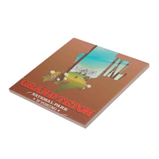 Azulejo De Cerâmica Mapa do Parque Nacional do Grand Teton Wyoming (Lateral)