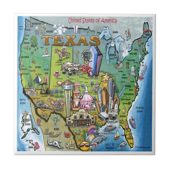 Azulejo De Cerâmica Mapa do Texas USA (Frente)