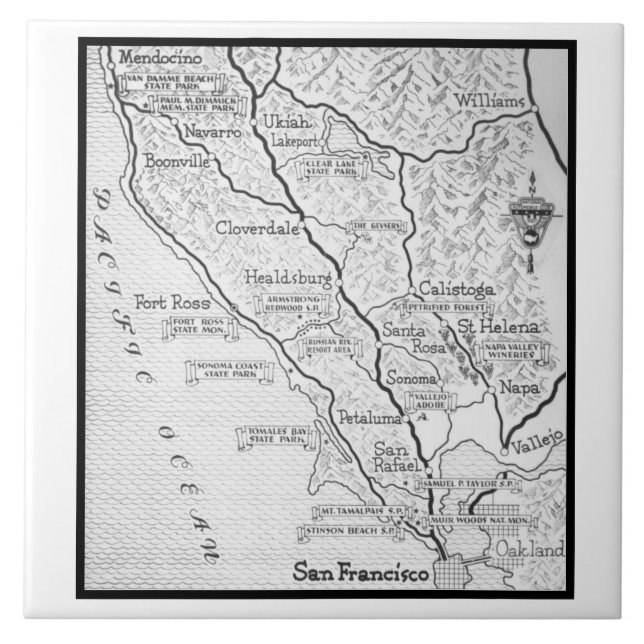 Azulejo De Cerâmica Mapa do Vinho Vintage (Frente)