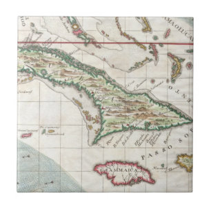 Azulejo De Cerâmica Mapa do vintage de Cuba e de Jamaica (1763)