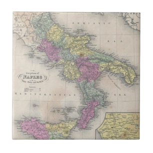 Azulejo De Cerâmica Mapa do vintage de Italia do sul (1853)
