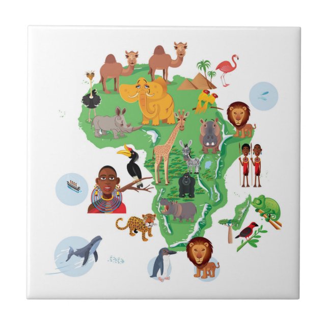 Azulejo De Cerâmica Mapa dos animais de África (Frente)