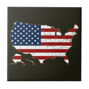 Azulejo De Cerâmica Mapa dos EUA com bandeira americana